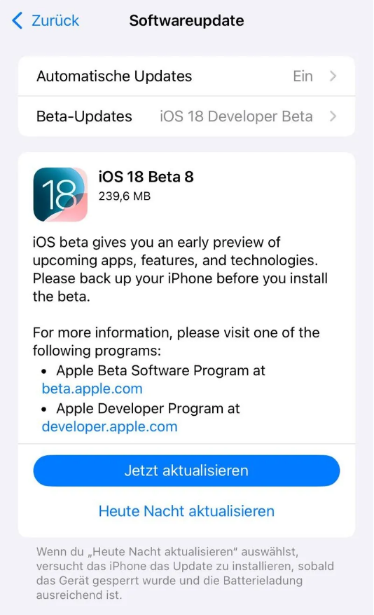 三台苹果手机维修分享苹果 iOS / iPadOS 18 开发者预览版 Beta 8 发布 